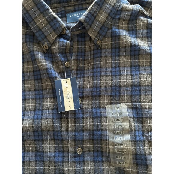 Vintage Towncraft Flannel Shirt Men's Large Rever River Blue Plaid Long Sleeve - Picture 6 of 11